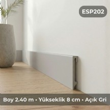 Espumo Kompozit Süpürgelik 8 cm Açık Gri | Suya Dayanıklı Parke Duvar Süpürgelik 2,40 m ESP202