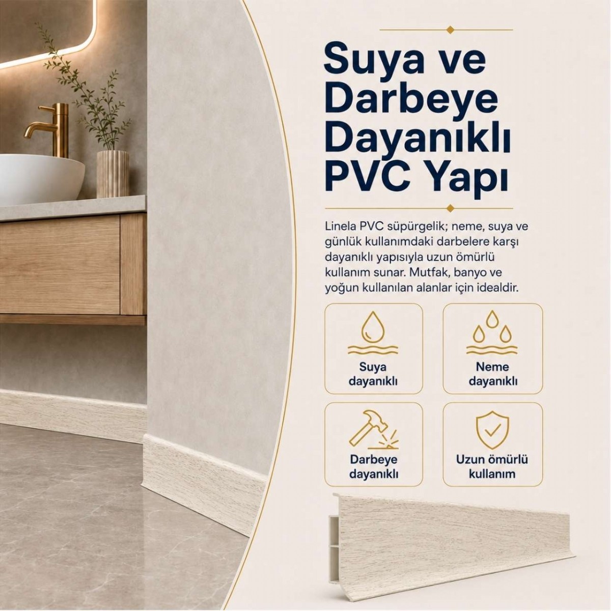 Linela Suya Dayanıklı Pvc Süpürgelik 8 cm - Auckland Meşe - LNL404
