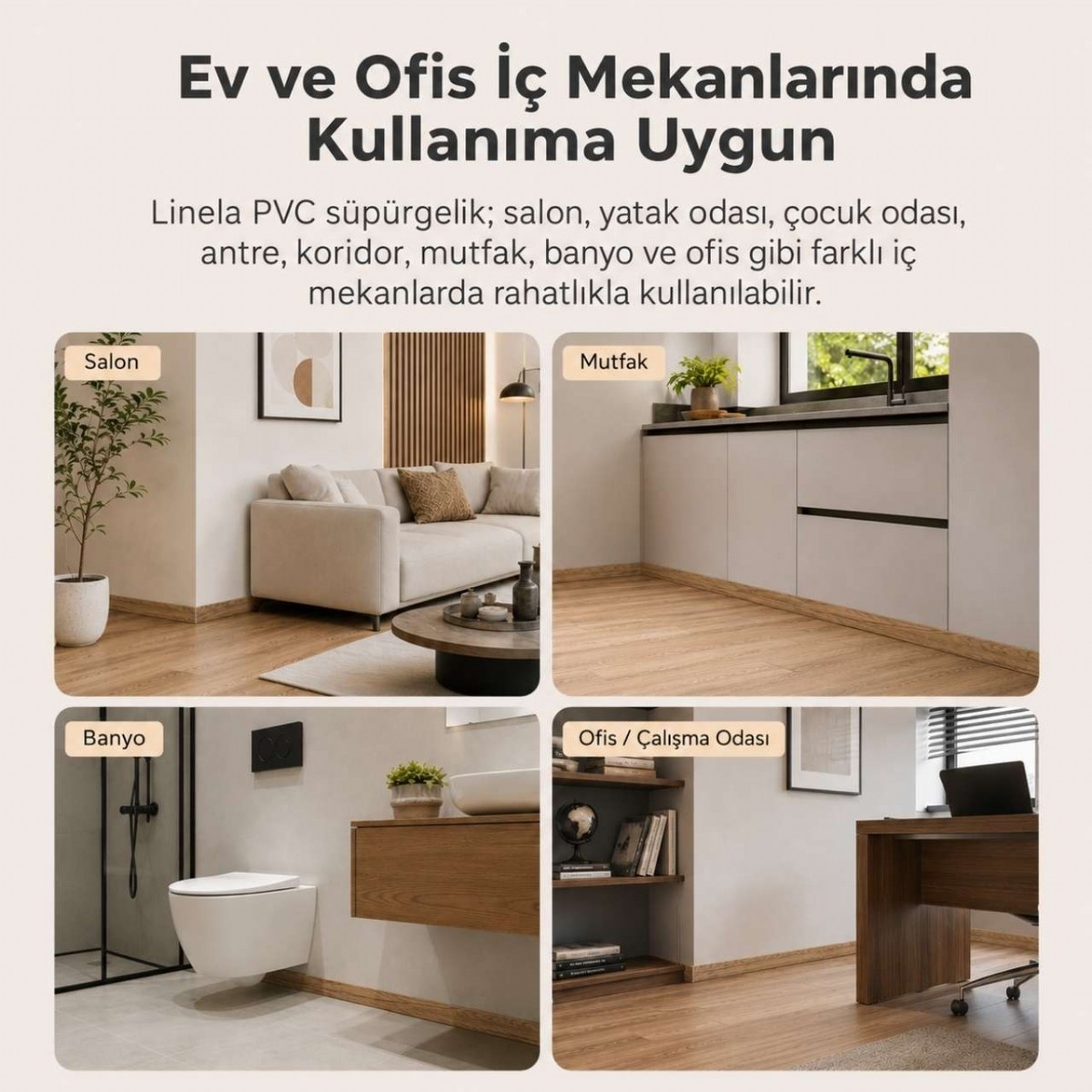 Linela Suya Dayanıklı Pvc Süpürgelik 8 cm - Hamilton Meşe - LNL403